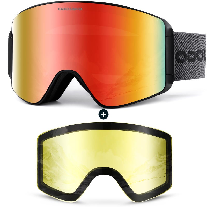 Odoland Ski Goggles Set with Detachable Lens, Frameless Interchangeable Lens, Anti-Fog UV Protection Snow Goggles for Men and Women, Helmet Compatible - Black Frame Blaze Lens vlt 15% - Image 1